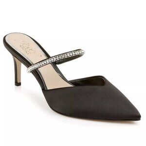 Jewel Badgley Mischka Womens 6M Jan Black‎ Satin Jeweled Mules Pumps Heels Shoes